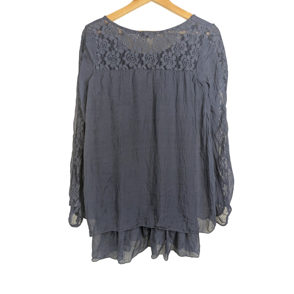 S 36" Bust Carla Conti Italy Women Lace Layered Ruffle Tunic Blue-Black Top